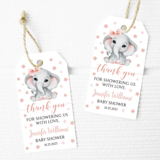 Roze olifant baby meisje douche dank u labels cadeaulabel