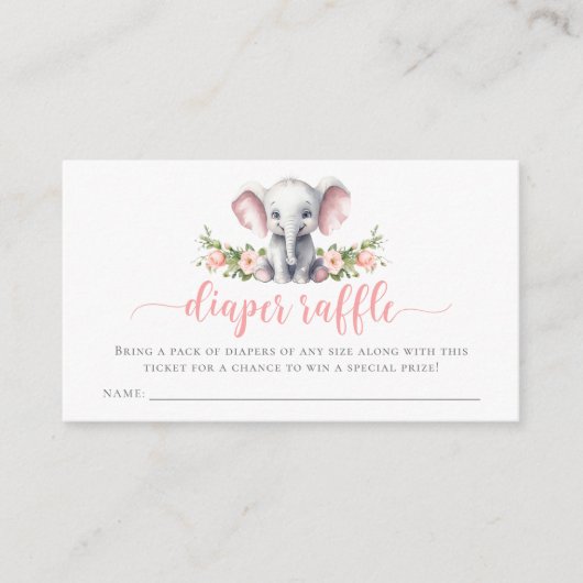 Roze Olifant Baby Meisje Douche Luier Raffle Informatiekaartje (Voorkant)