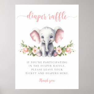 Roze Olifant Baby Meisje Douche Luier Raffle Poster