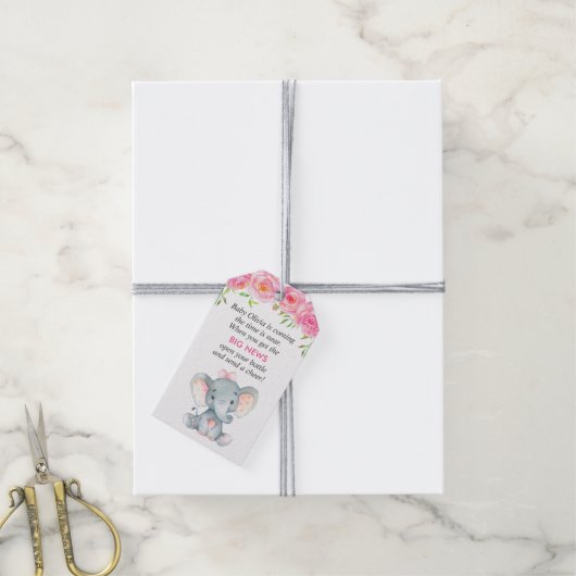 Roze Olifant Baby Meisje Douche Mini Fles Favor Cadeaulabel (Met Touw)