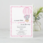 Roze Olifant Baby Meisje Douche Uitnodiging (Staand voorkant)