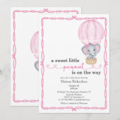 Roze Olifant Baby Meisje Douche Uitnodiging (Voorkant / Achterkant)