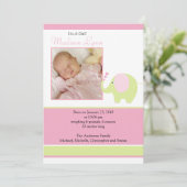 Roze Olifant Baby Meisje Foto Aankondiging Kaart (Staand voorkant)