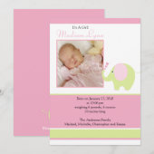Roze Olifant Baby Meisje Foto Aankondiging Kaart (Voorkant / Achterkant)