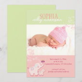 Roze Olifant Baby Meisje Foto Geboorte Aankondiging (Voorkant / Achterkant)