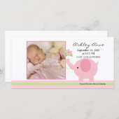 Roze olifant baby meisje geboorte aankondiging (Voorkant / Achterkant)