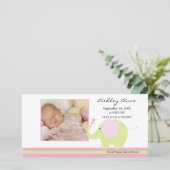Roze olifant baby meisje geboorte aankondiging (Staand voorkant)