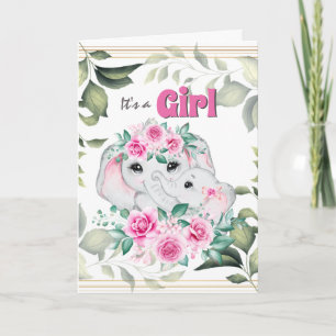 Roze olifant baby meisje geboorte krans aankondigi kaart