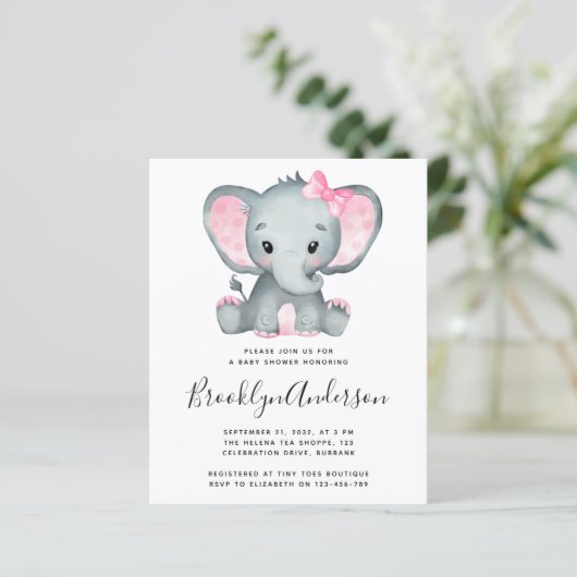 Roze olifant Baby shower (Staand voorkant)