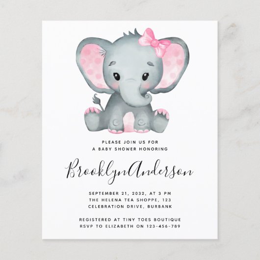 Roze olifant Baby shower (Voorkant)