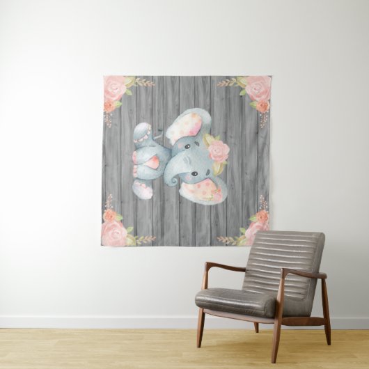 Roze Olifant Baby Shower Achtergrond Wandkleed (In Situ (horizontaal))