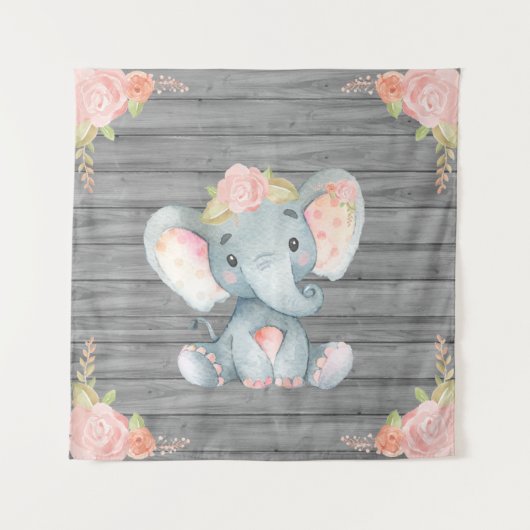 Roze olifant Baby shower achtergrond Wandkleed (Voorkant)