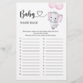 Roze olifant Baby shower Baby Naam Race Game (Voorkant)
