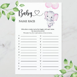 Roze olifant Baby shower Baby Naam Race Game