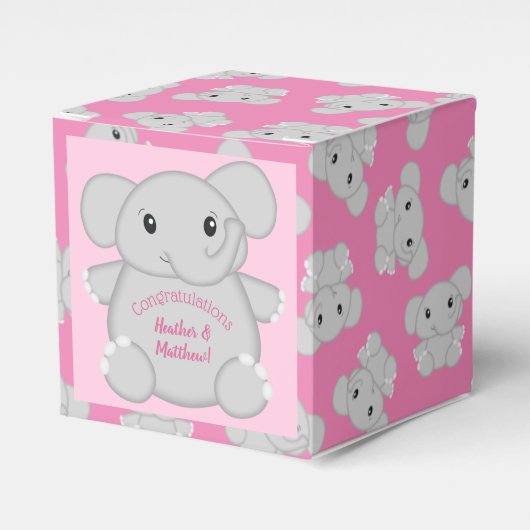 Roze olifant Baby shower Bedankdoosjes (Voorkant Zijde)