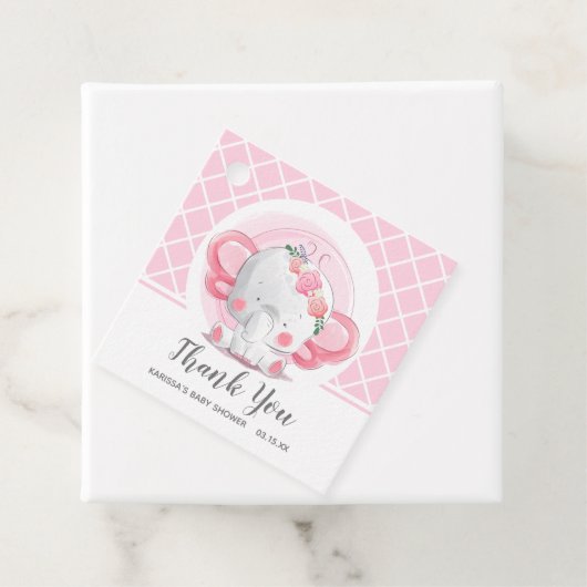 Roze olifant Baby shower Bedankjes Labels (In situ)