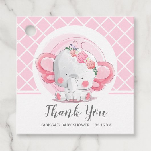 Roze olifant Baby shower Bedankjes Labels (Voorkant)
