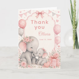 Roze Olifant Baby Shower Bedankkaart