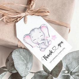 Roze olifant baby shower bedankt cadeaulabel