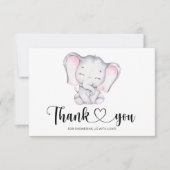 Roze olifant baby shower bedankt je kaart (Voorkant)