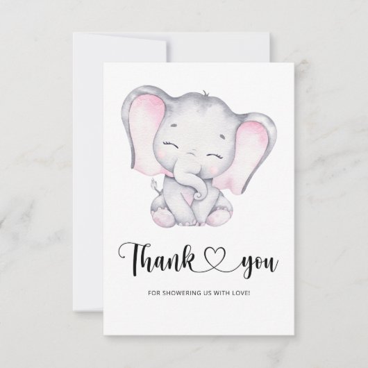 Roze olifant baby shower bedankt je kaart (Voorkant)
