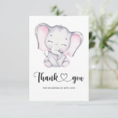 Roze olifant baby shower bedankt je kaart (Staand voorkant)