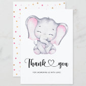 Roze olifant baby shower bedankt je kaart