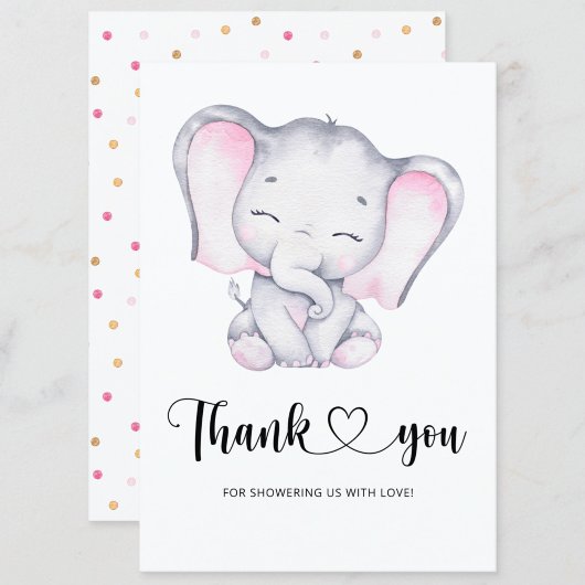 Roze olifant baby shower bedankt je kaart