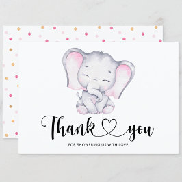 Roze olifant baby shower bedankt je kaart