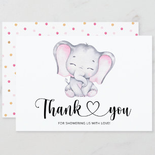 Roze olifant baby shower bedankt je kaart