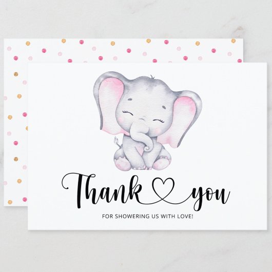 Roze olifant baby shower bedankt je kaart