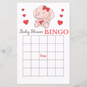 Roze olifant baby shower bingokaart