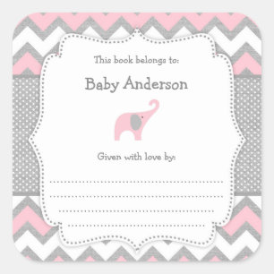 Roze Olifant Baby shower boekenplaat boek sticker