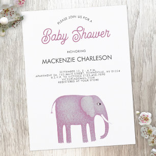 Roze olifant Baby shower Briefkaart