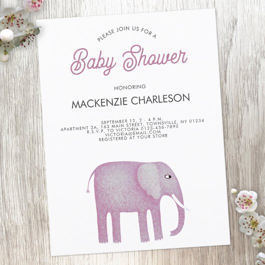 Roze olifant Baby shower Briefkaart