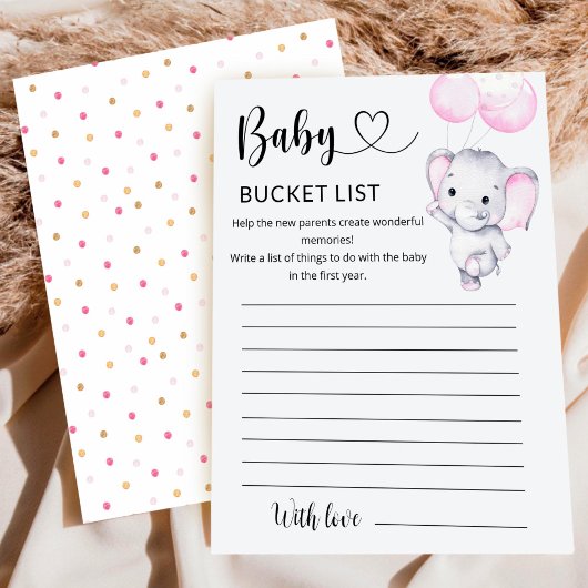 Roze olifant Baby shower Bucket List