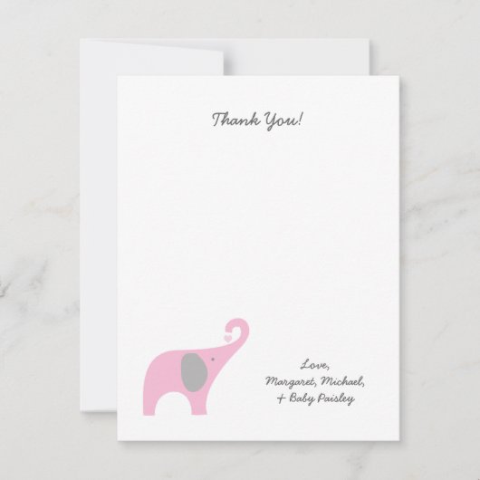 Roze olifant Baby shower Dank je wel Notitiekaartje (Voorkant)