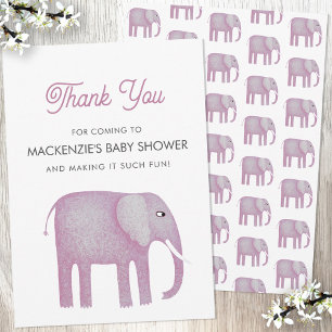 Roze Olifant Baby shower Dank u kaart