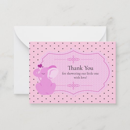 Roze Olifant Baby shower Dank u Kaarten Notitiekaartje (Voorkant)