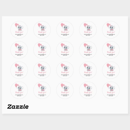 Roze Olifant Baby shower Dank u Sticker (Vel)