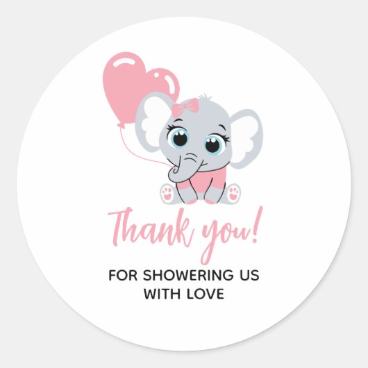 Roze Olifant Baby shower Dank u Sticker (Voorkant)