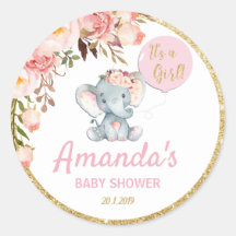 Roze Olifant Baby shower Dank u Sticker Labels