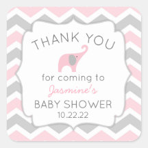 Roze olifant baby shower dank u voor sticker