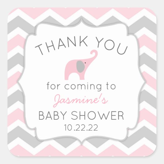 Roze olifant baby shower dank u voor sticker (Voorkant)
