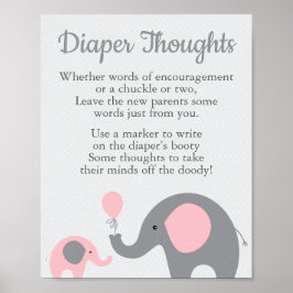 Roze olifant Baby shower Diaper over gedachtenwiss Poster