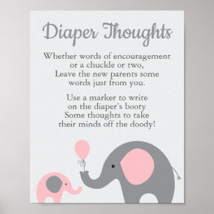Roze olifant Baby shower Diaper over gedachtenwiss Poster