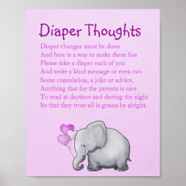 Roze olifant Baby shower Diaper over getoute damme Poster