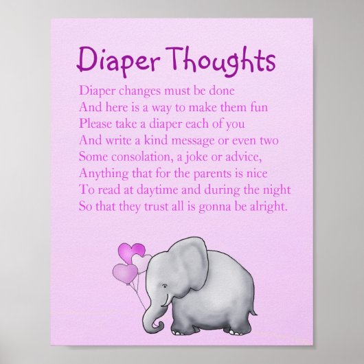 Roze olifant Baby shower Diaper over getoute damme Poster (Voorkant)