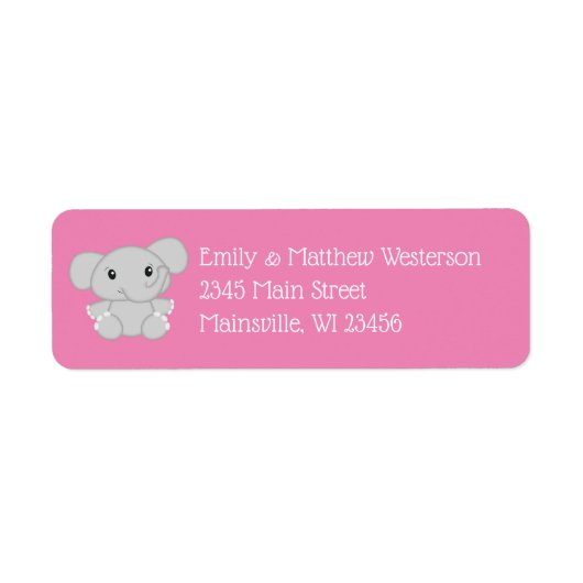 Roze olifant Baby shower Etiket (Voorkant)