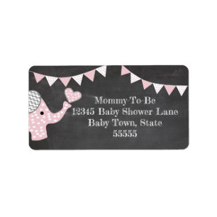 Roze olifant Baby shower Etiket